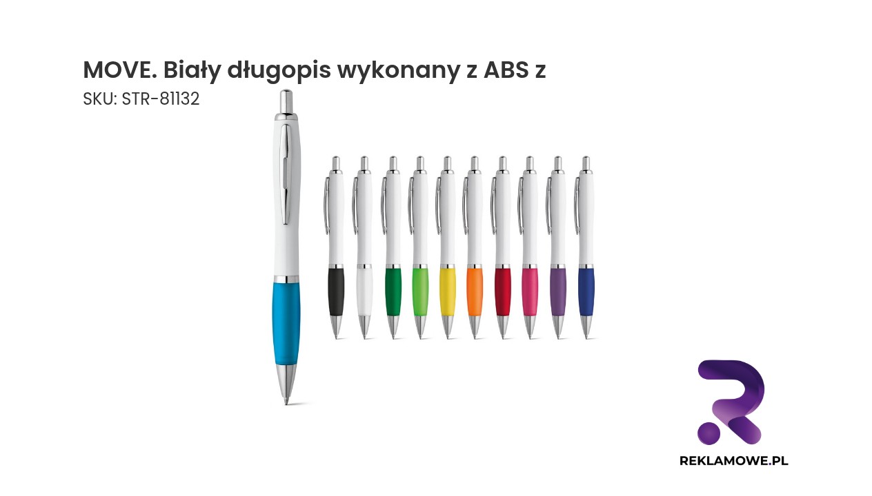 MOVE. Biały długopis wykonany z ABS z metalowym klipem Długopis MOVE w kolorze białym, wykonany z tworzywa ABS