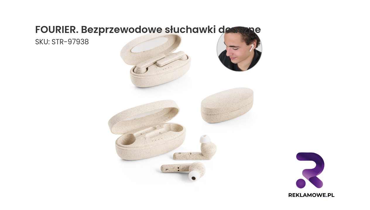FOURIER. Bezprzewodowe słuchawki douszne z 3-godzinną żywotnością baterii wykonane z włókna słomy pszenicznej i PP FOURIER bezprzewodowe słuchawki douszne