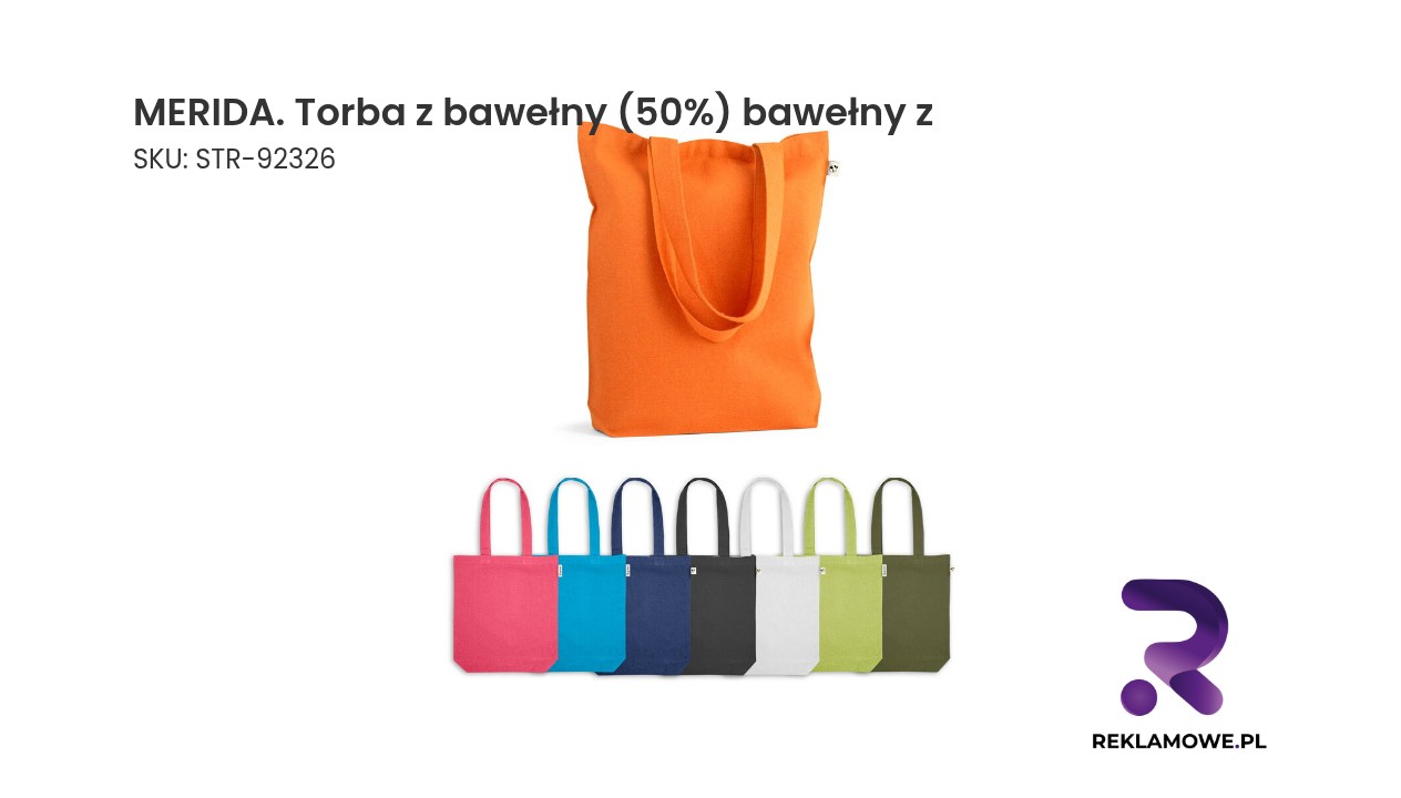 MERIDA. Torba z bawełny (50%), bawełny z recyklingu (30%) i poliester (20% rPET) (220 g/ m²) MERIDA torba z bawełny 50% – ekologiczna torba materiałowa